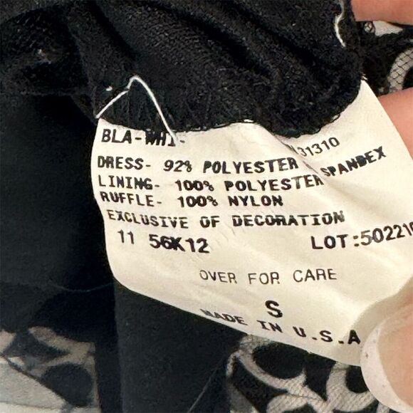 Y2K IZ Byer Halter Dress S Black White Circle Print Mesh Hem Made USA Cocktail - Picture 8 of 8